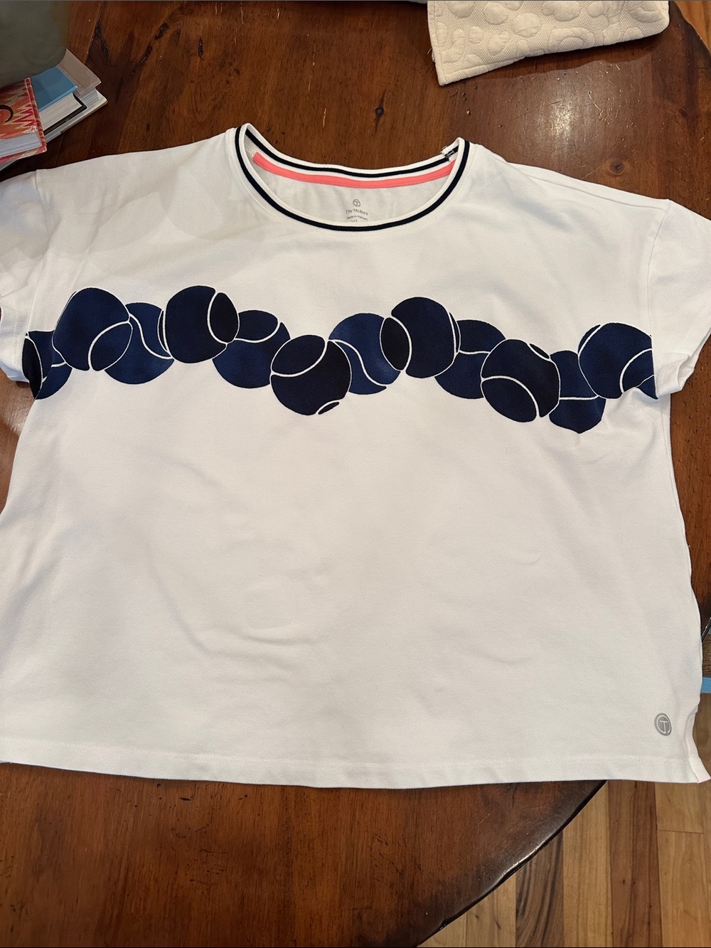 Talbots White Tee with Navy Trim
